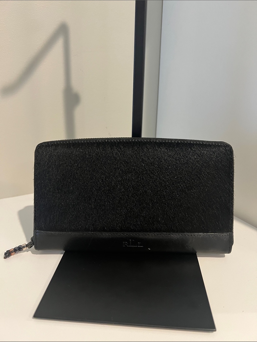 Lauren Ralph Lauren Black Zip-Around Haircalf Wallet